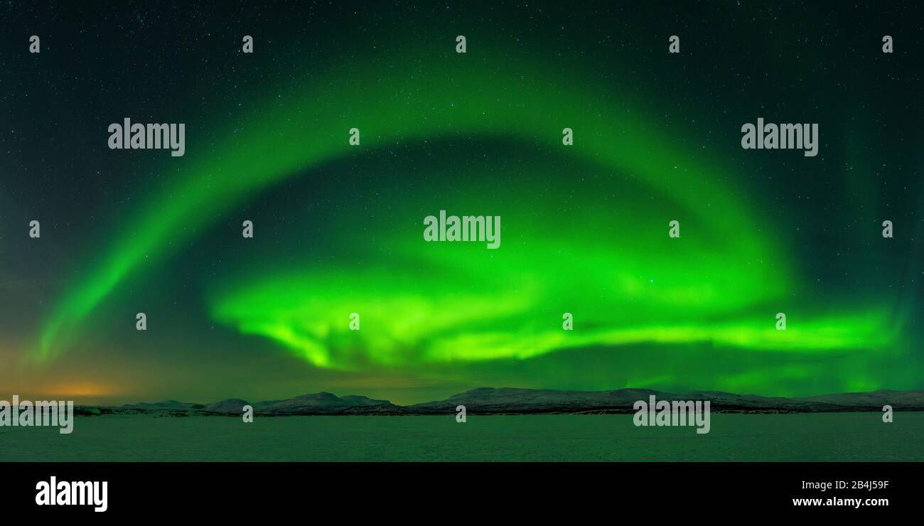 Panorama, Aurora Borealis über Lappland Stock Photo