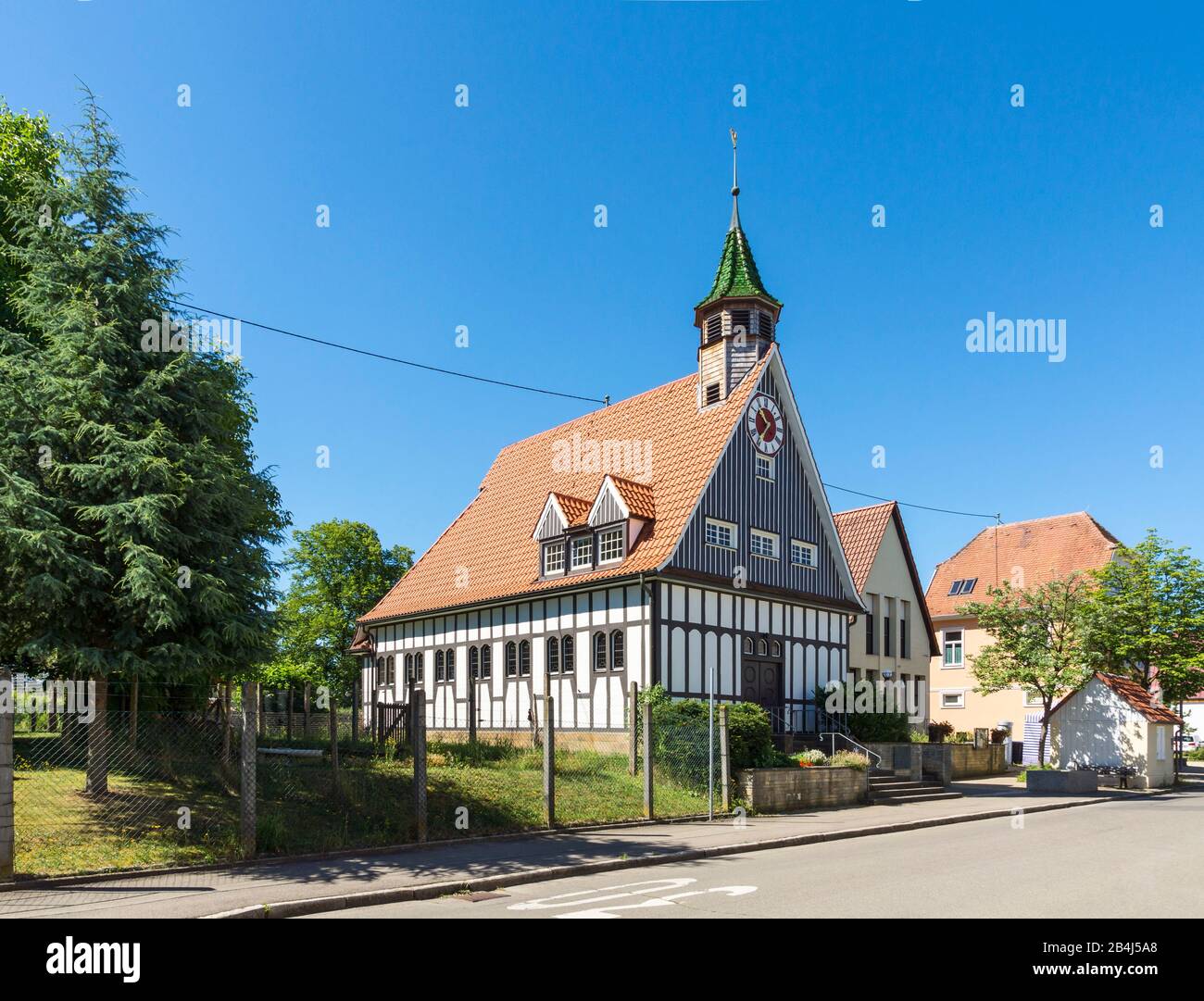 Germany, Baden-Württemberg, Reutlingen - Reicheneck, Protestant church, English framework. Built in 1910, architect: Martin Elsässer. Stock Photo