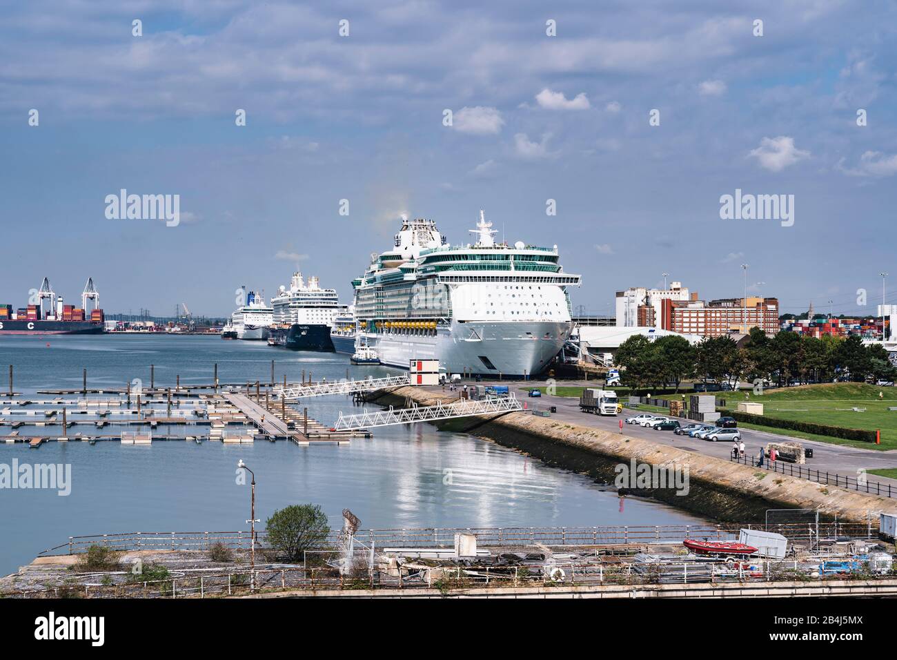 Ships, Harbor, Cruise, Southampton, United Kingdom, South Coast, England, Europe Stock Photo