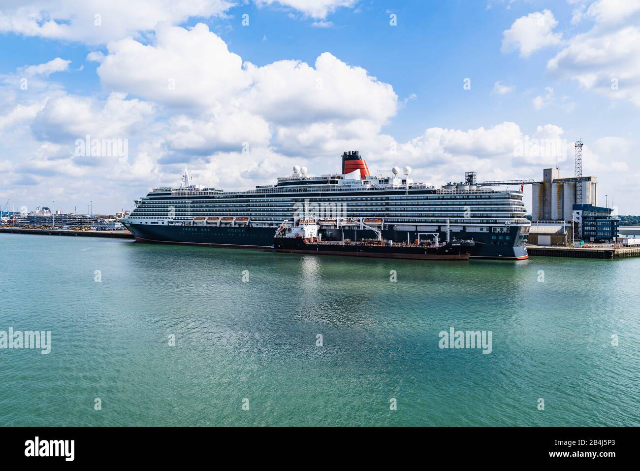 Ship, Harbor, Cruise, Cunard, Queen Victoria, Southampton, United Kingdom, South Coast, England, Europe Stock Photo