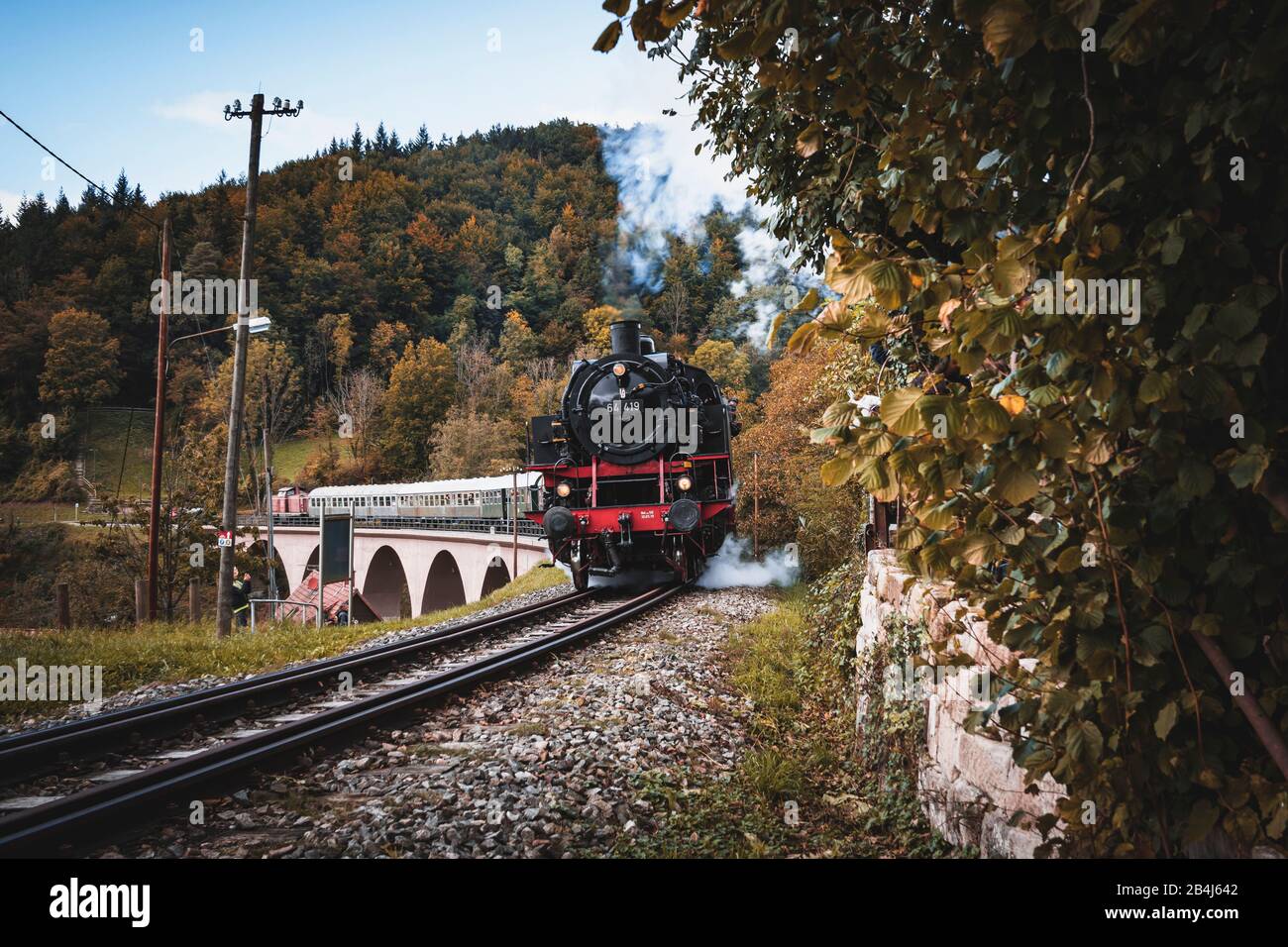 Steam Swabian forest railway, viaduct, autumn, Rudersberg