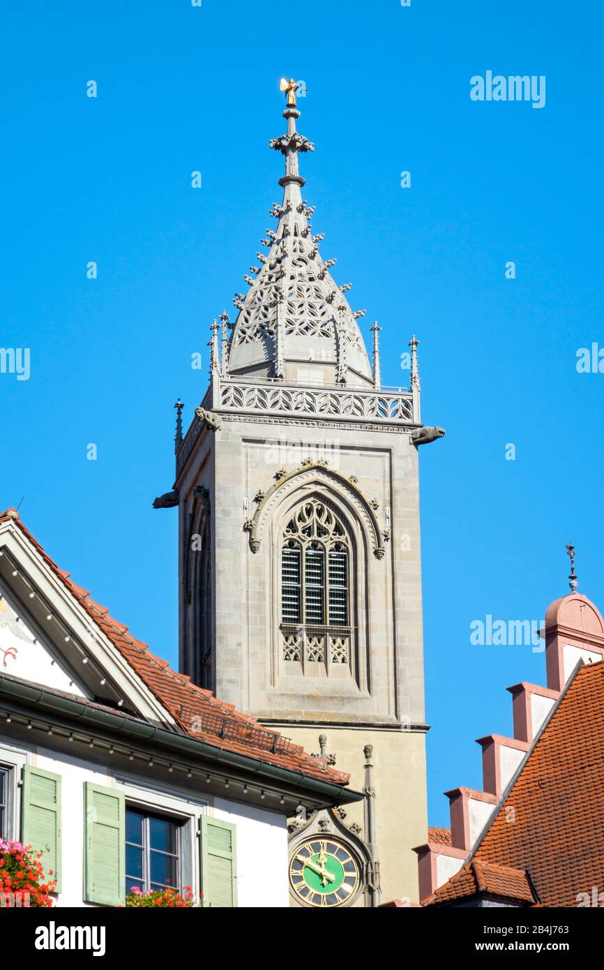 Germany, Baden-Württemberg, Pfullendorf, tower of the city church St. jakob Stock Photo