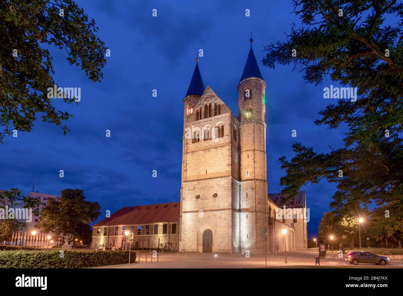 Germany, Saxony-Anahlt, Magdeburg, blue hour, Kloster Unser Lieben Frauen. Stock Photo