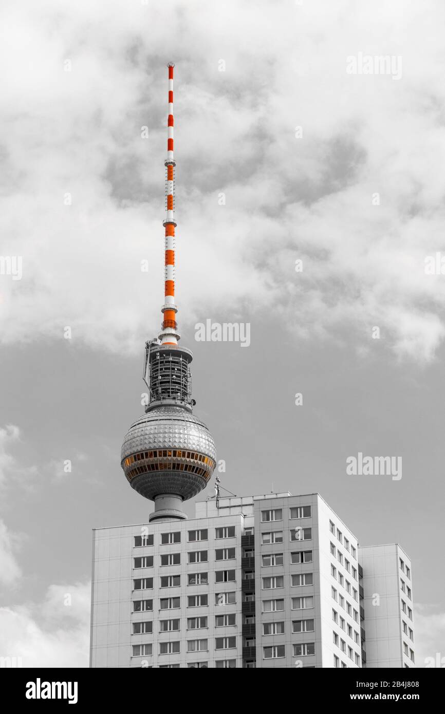 Germany, Saxony-Anhalt, Berlin, Fernsehturm, landmark of Berlin, Germany. Stock Photo