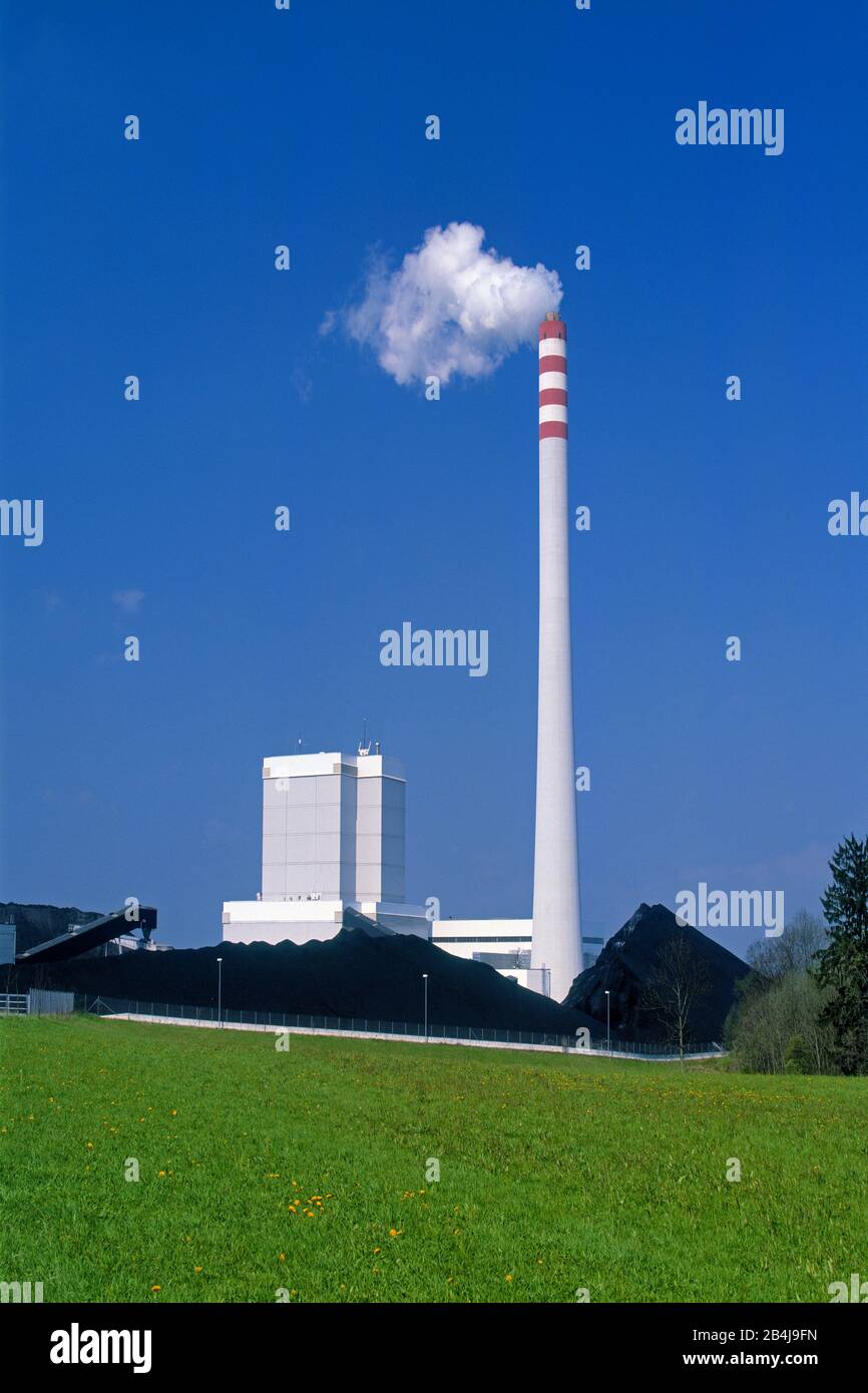Coal power plant Riedersbach, against blue sky, Upper Austria, Austria Stock Photo
