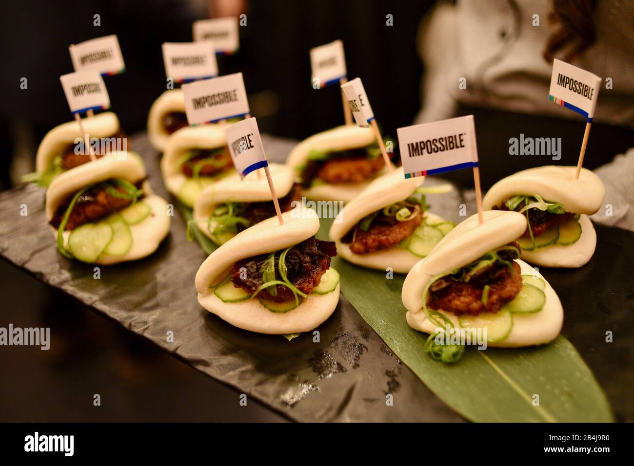 Plantbased protein (fake meat) "pork" appetizers made with Impossible