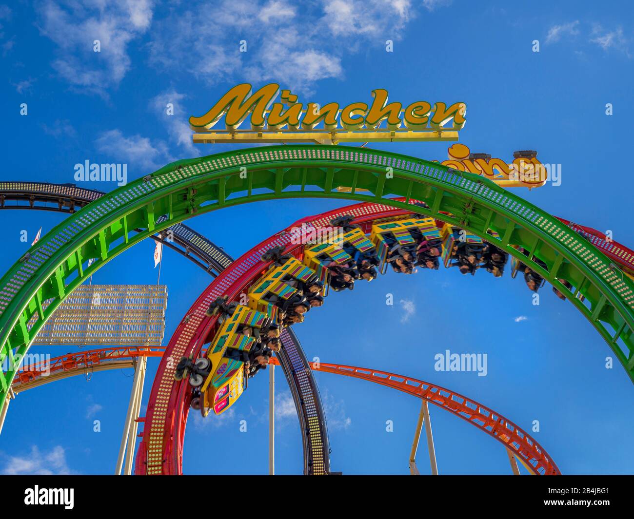 Fahrgeschäft Olympia Looping auf der Wiesn, Oktoberfest, München, Oberbayern, Bayern, Deutschland, Europa Stock Photo