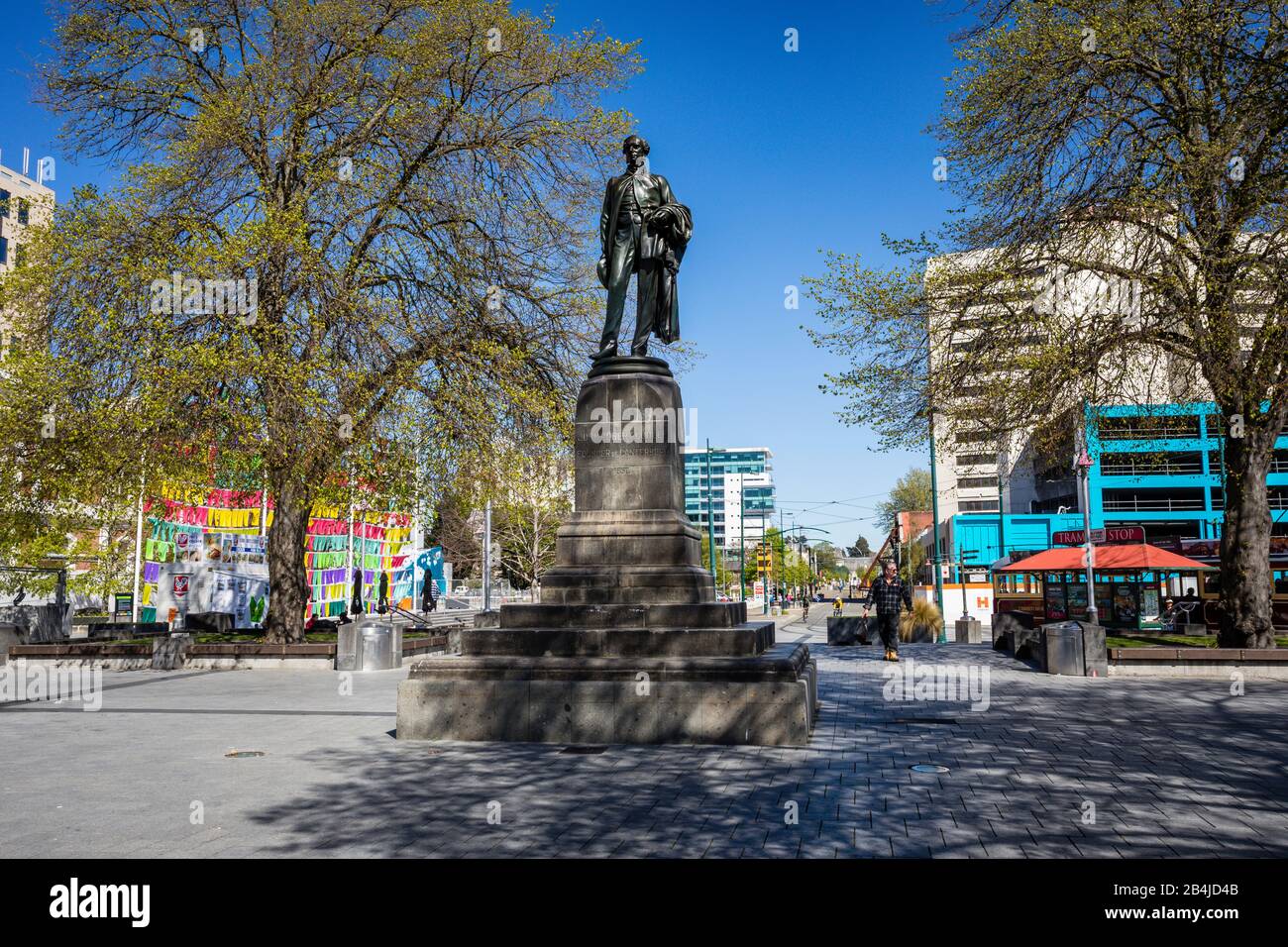 Streetview Godley Statue, Cathedral Square, city development Stock Photo