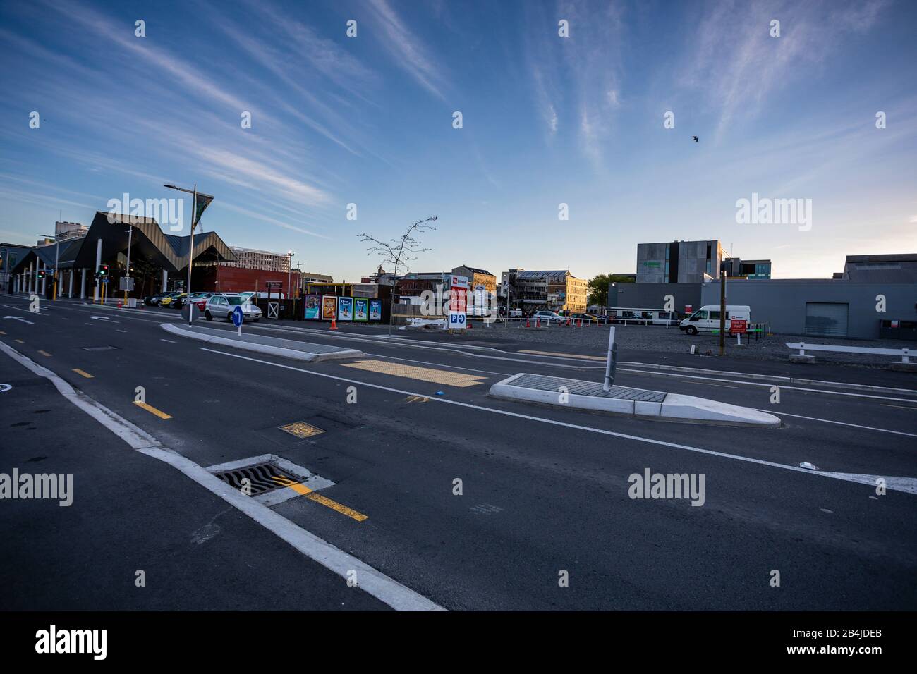 Streetview, morning mood at Christchurch Central City Stock Photo