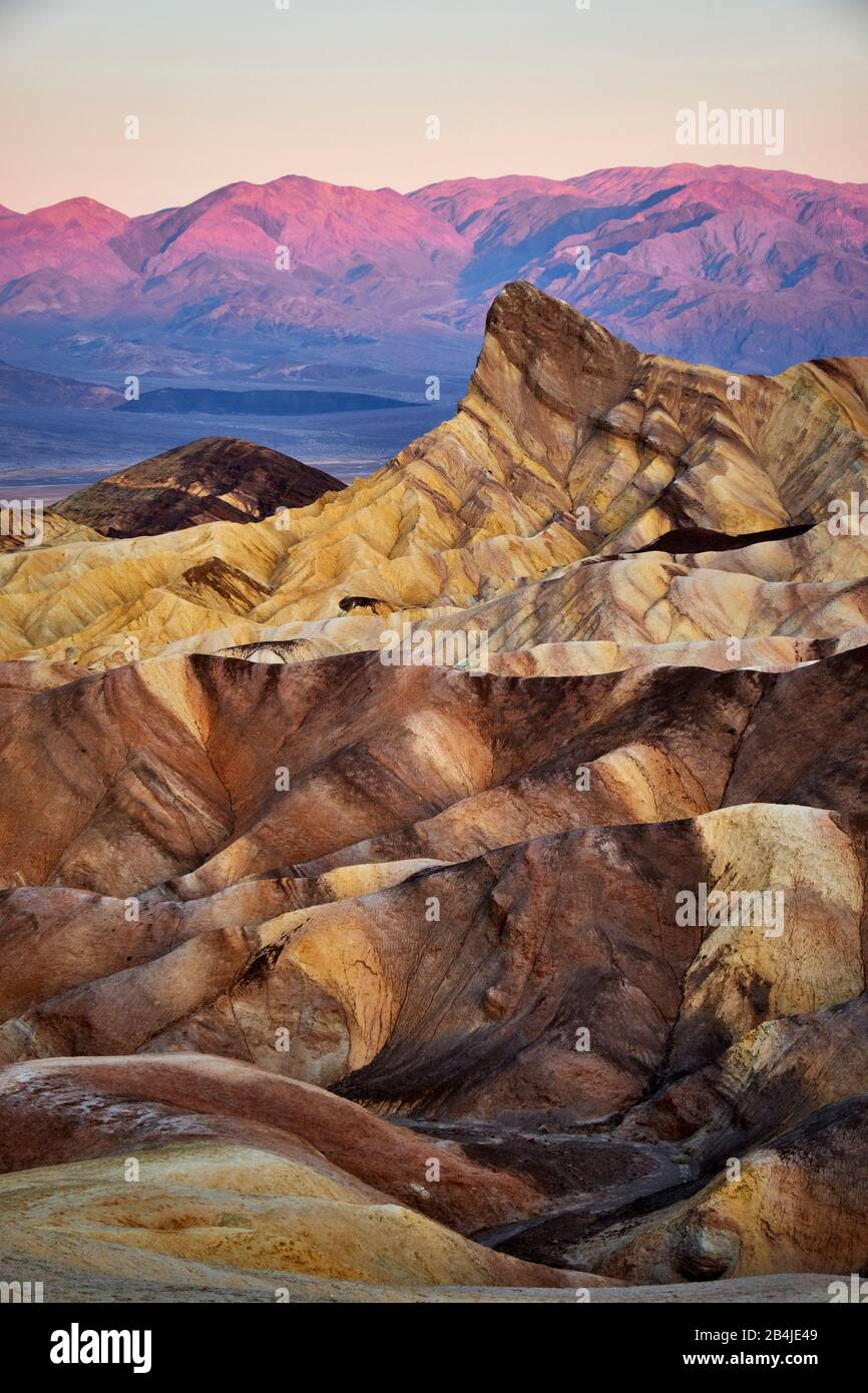USA, United States of America, Nevada,  Death Valley National Park, Zabriskie Point, Sierra Nevada, California Stock Photo