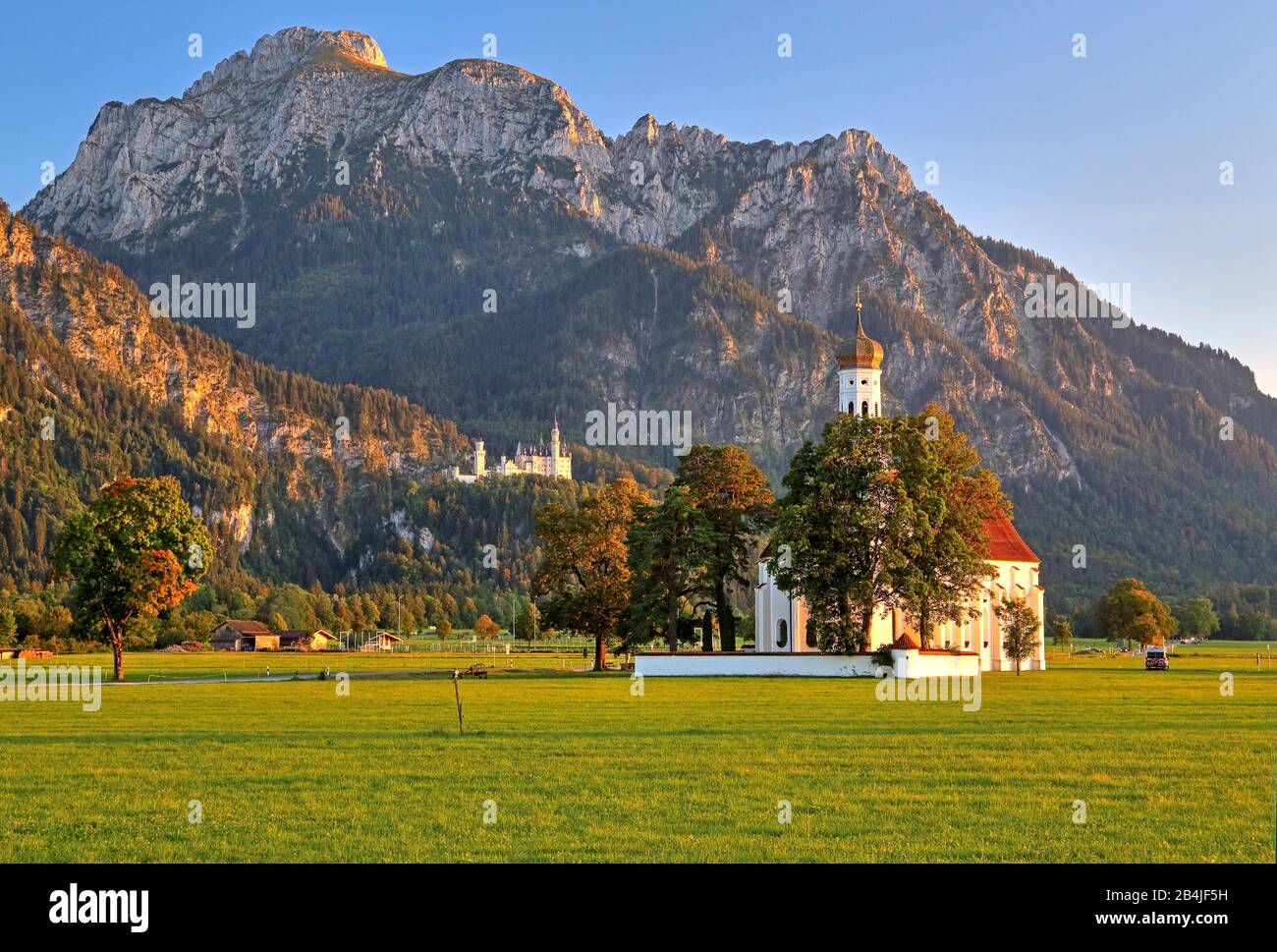 Pilgrimage Church of St. Coloman and Neuschwanstein Castle against ...