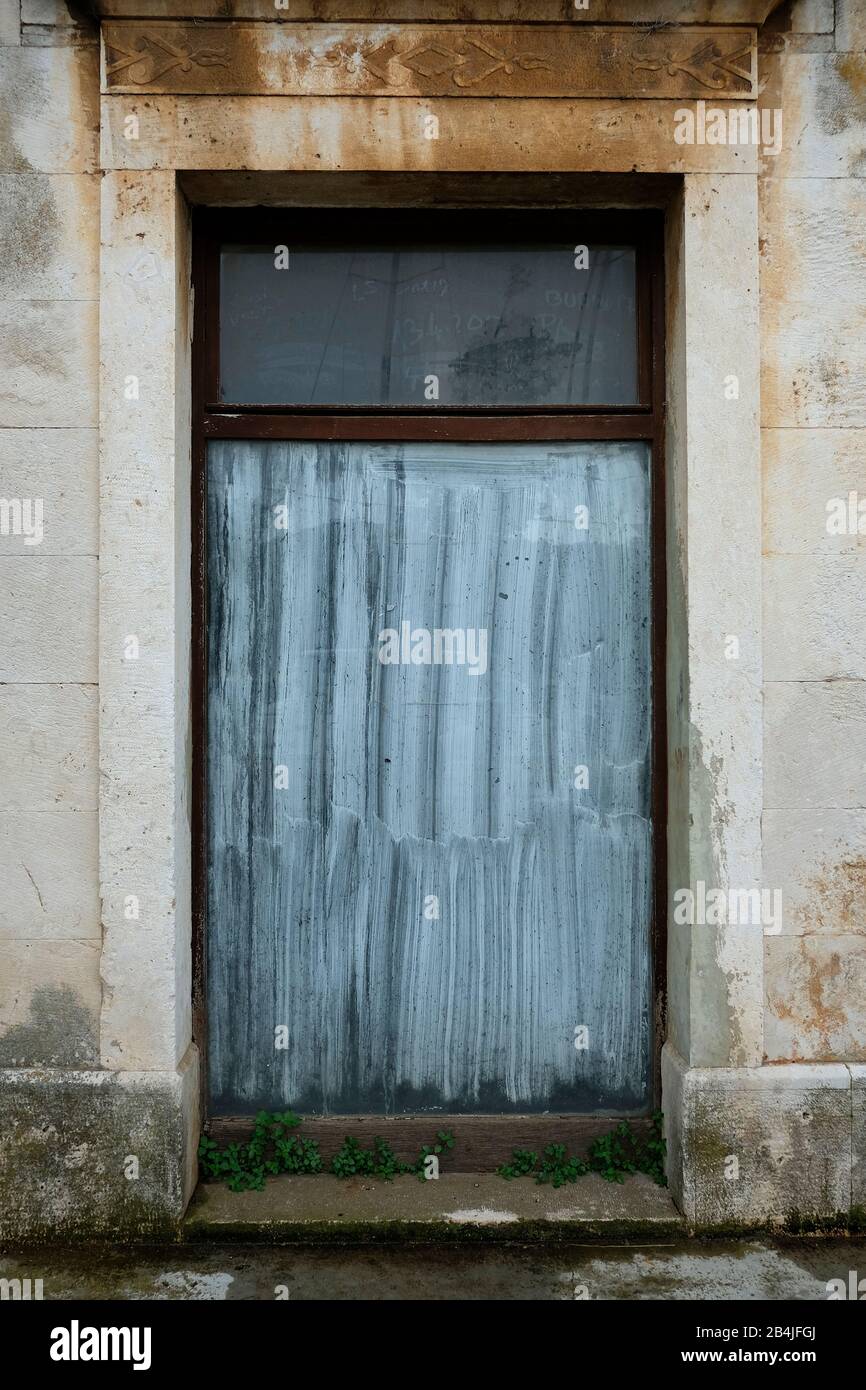 Europe, Mediterranean, Adriatic, Croatia, Hvar, Stari Grad, old house facade, window Stock Photo