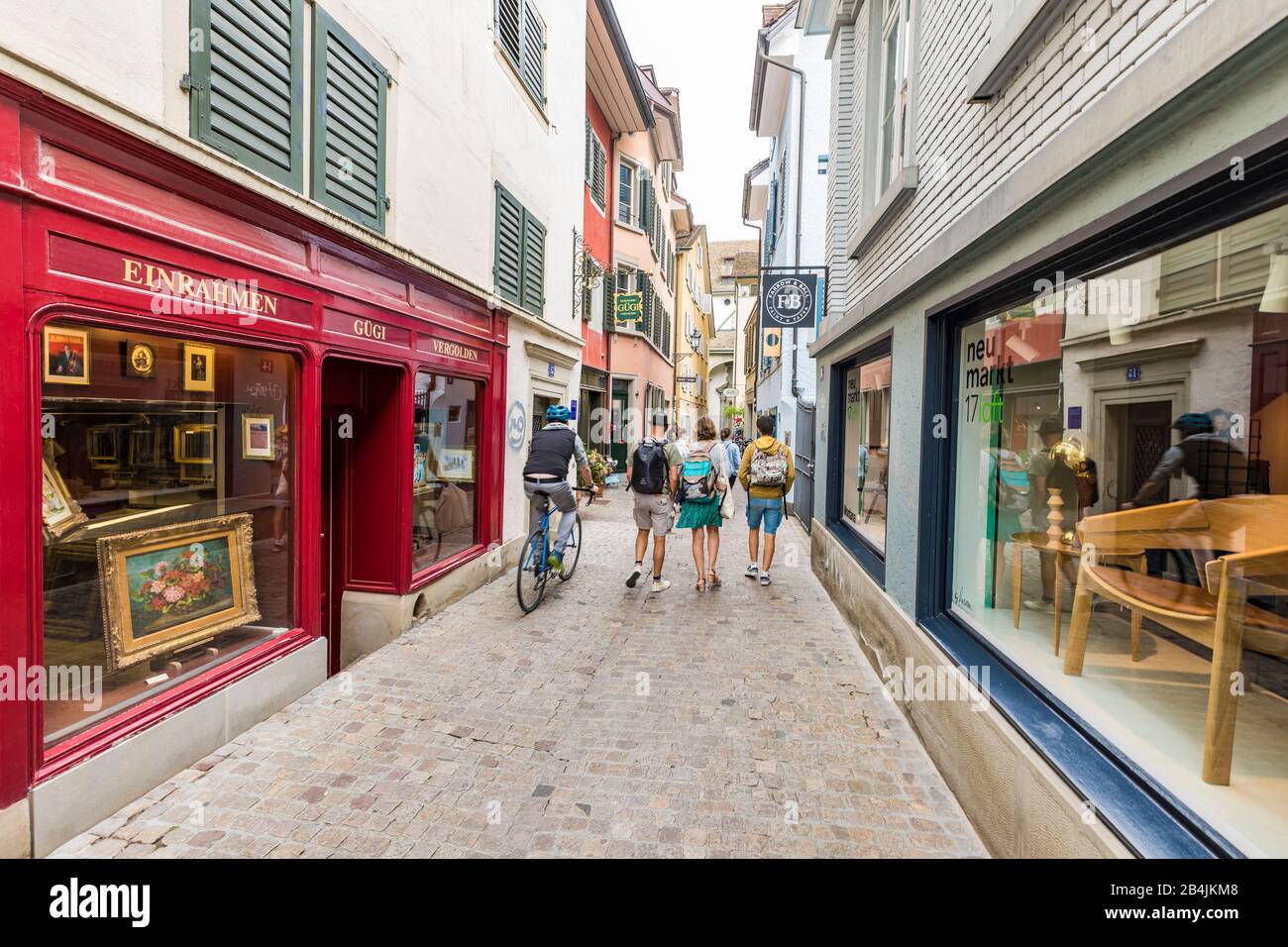 Switzerland, Canton Zurich, Zurich, Old Town, Predigergasse, Alley, Shops Stock Photo