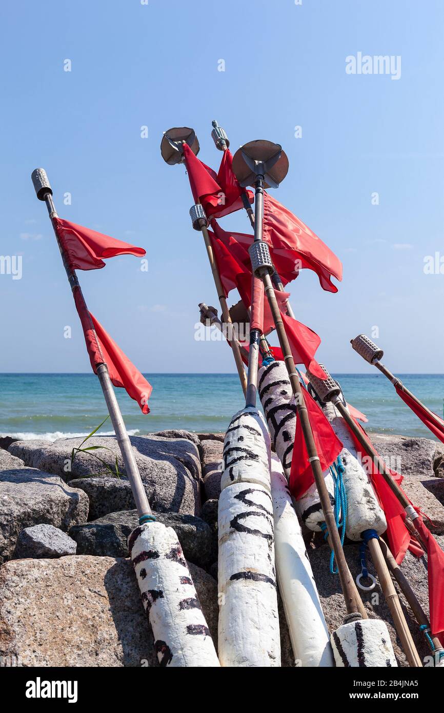 Rügen, Fischerdorf Vitt, Bojenflaggen Stock Photo