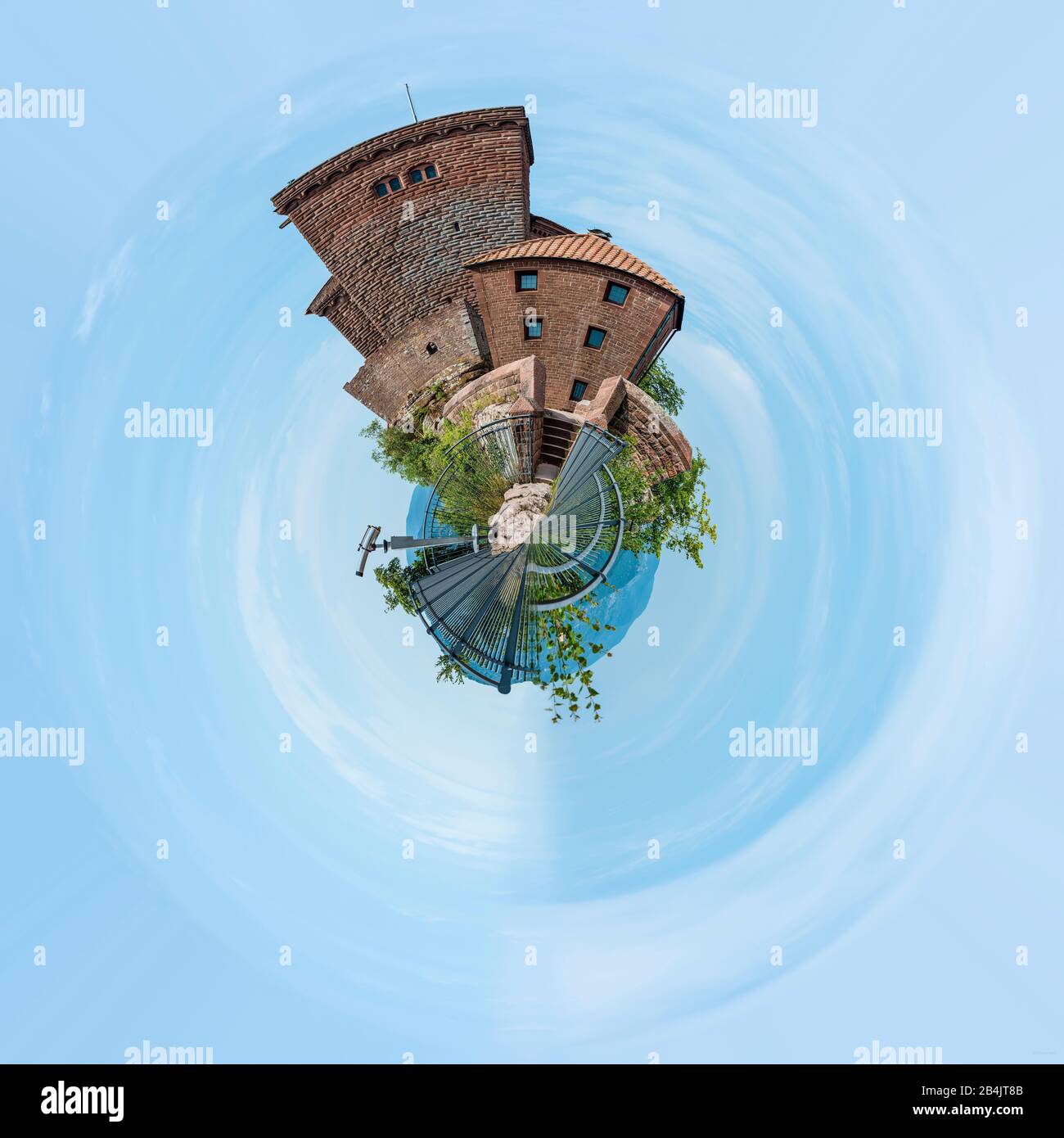 Castle Trifels (near Annweiler, Palatinate) as Little Planet, rock castle from Buntsandstein, cultural assets from the High Middle Ages, Hort of imperial insignia, z. B. (imperial crown), Richard Lionheart was there prisoner, protected cultural property after Hague convention, Stock Photo