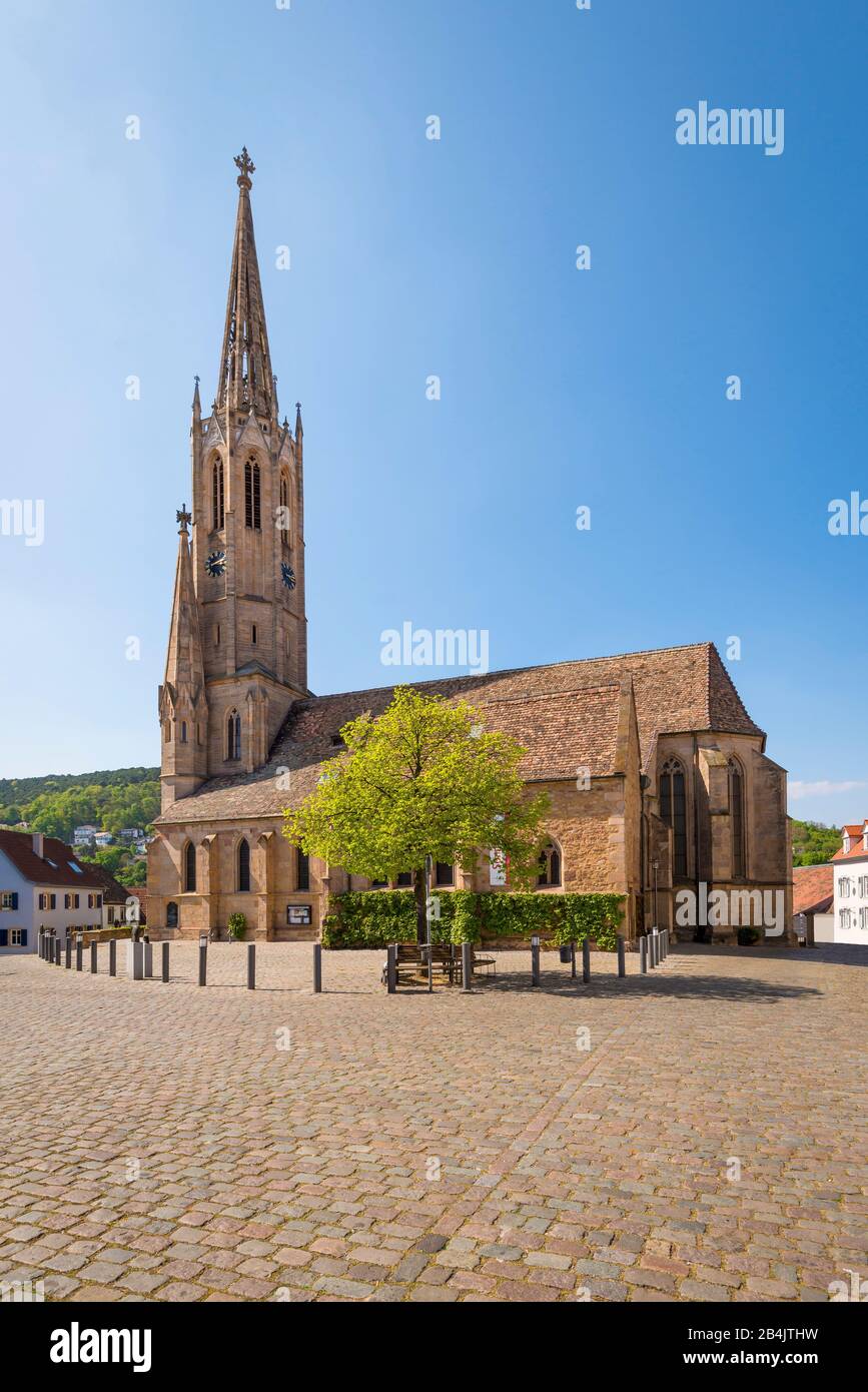 ev. Church of St. John in Bad Durkheim, 3-nave, significant building of early Gothic in the Palatinate, Stock Photo