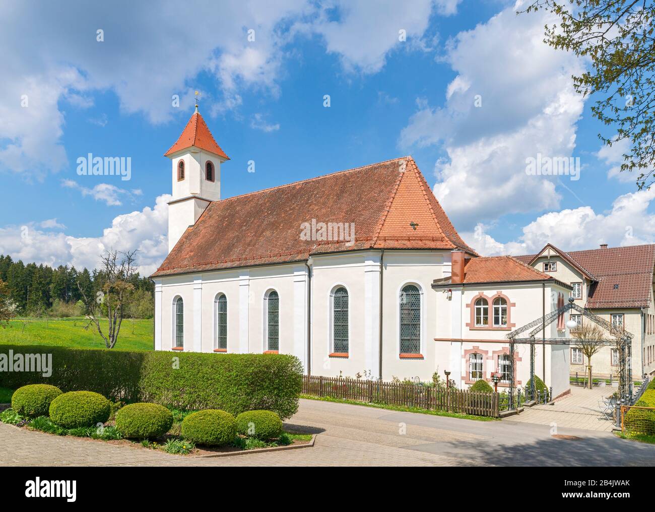 Germany, Baden-Wurttemberg, Waldachtal-Salzstetten, pilgrimage church to the Sorrowful Mother of God, place of pilgrimage, Former monastery Heiligenbronn in the district Salzstetten, a branch of the monastery Heiligenbronn near Schramberg. Stock Photo