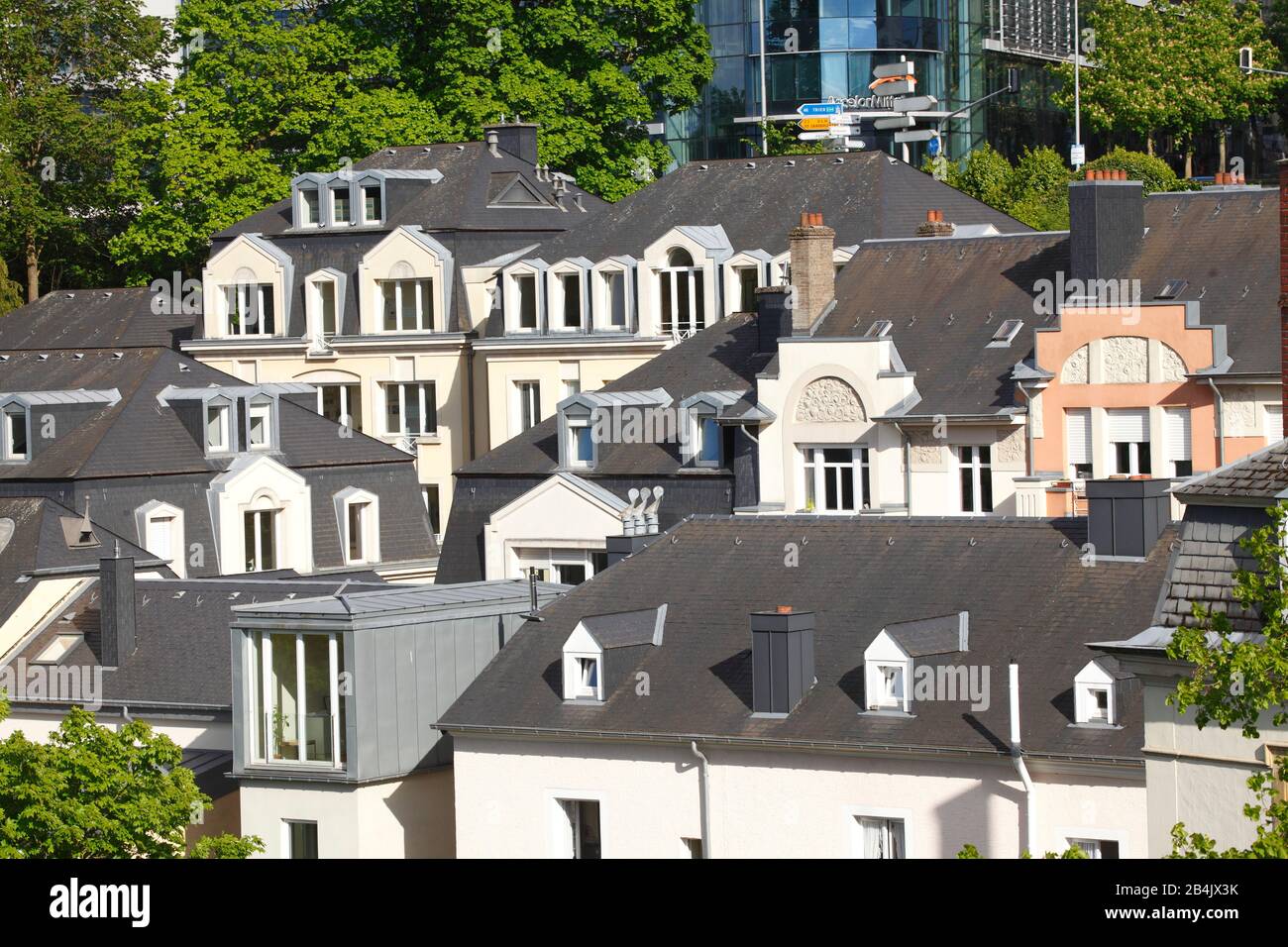 Historic residential buildings in the Petrusse Valley, Luxembourg City, Luxembourg, Europe Stock Photo