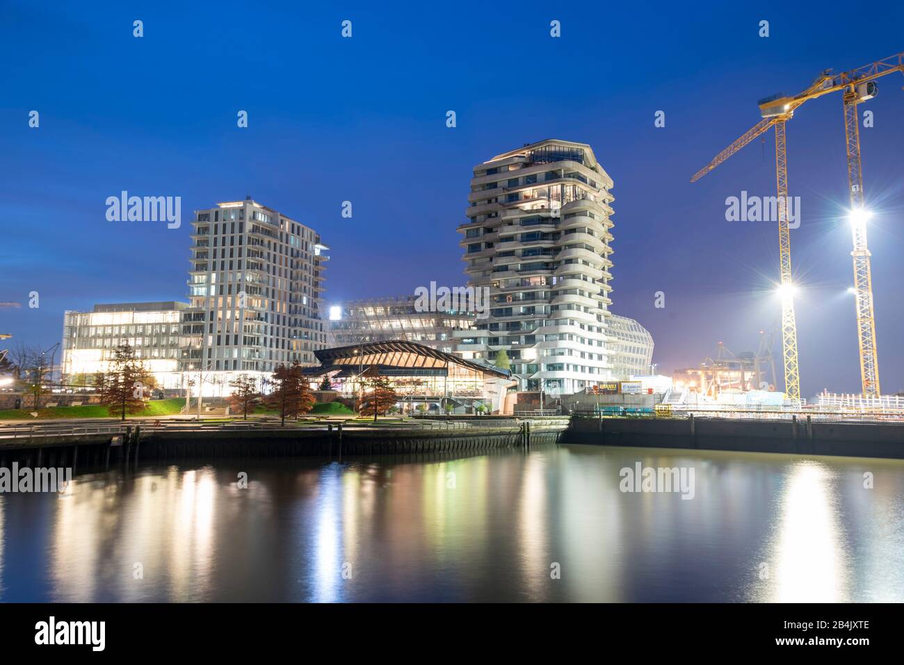Germany, Hamburg, view of the Marco Polo Tower, major construction site, skyscrapers, Hafencity, Port of Hamburg. Stock Photo