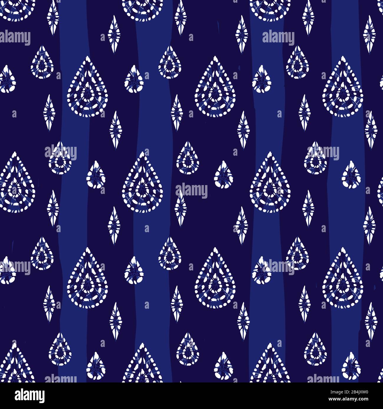Vector blue shibori abstract teardrops and diamonds seamless pattern