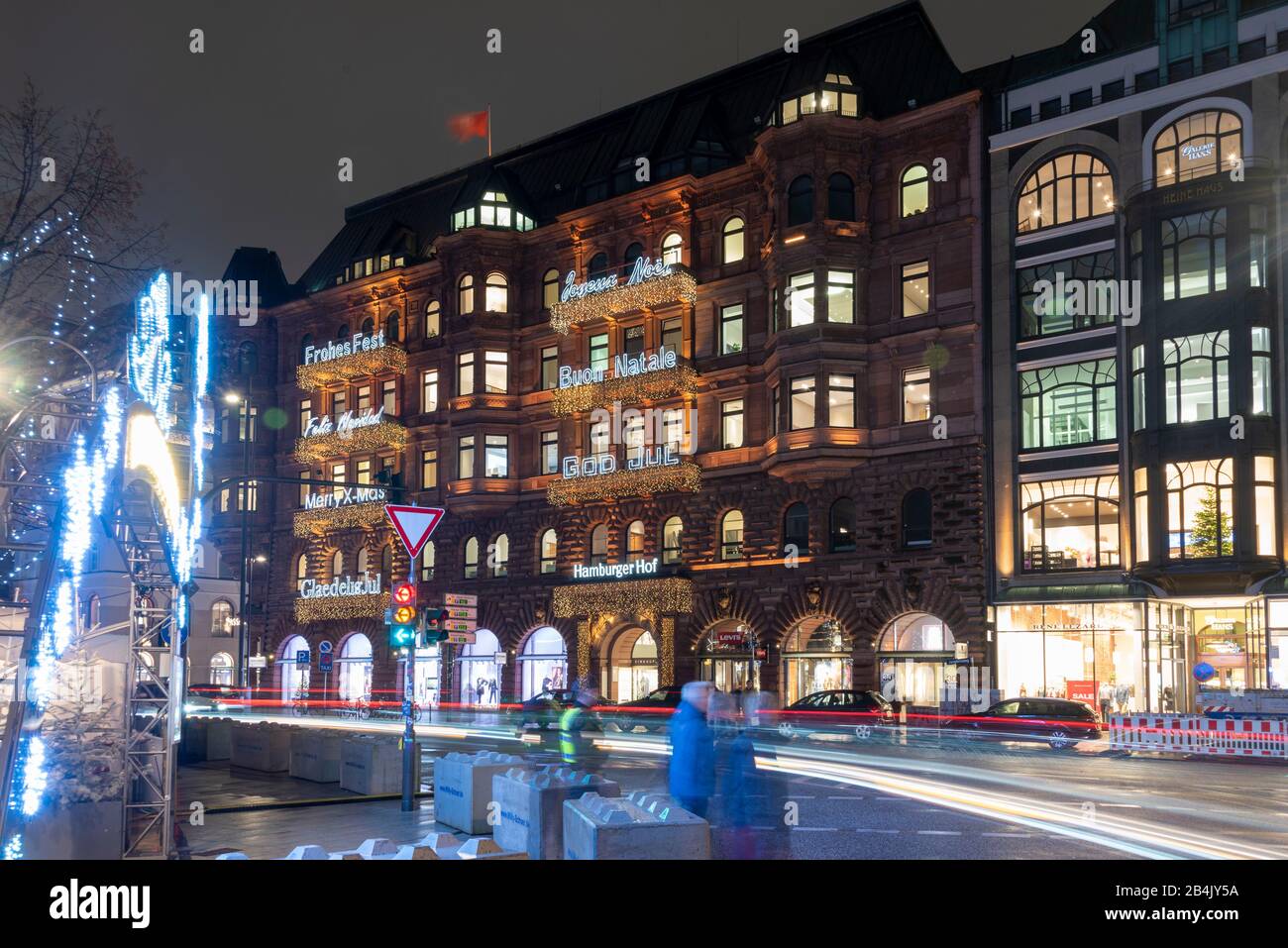 Germany, Hamburg, Hotel, Hamburger Hof, Christmas wishes multilingual,Alster shore Stock Photo