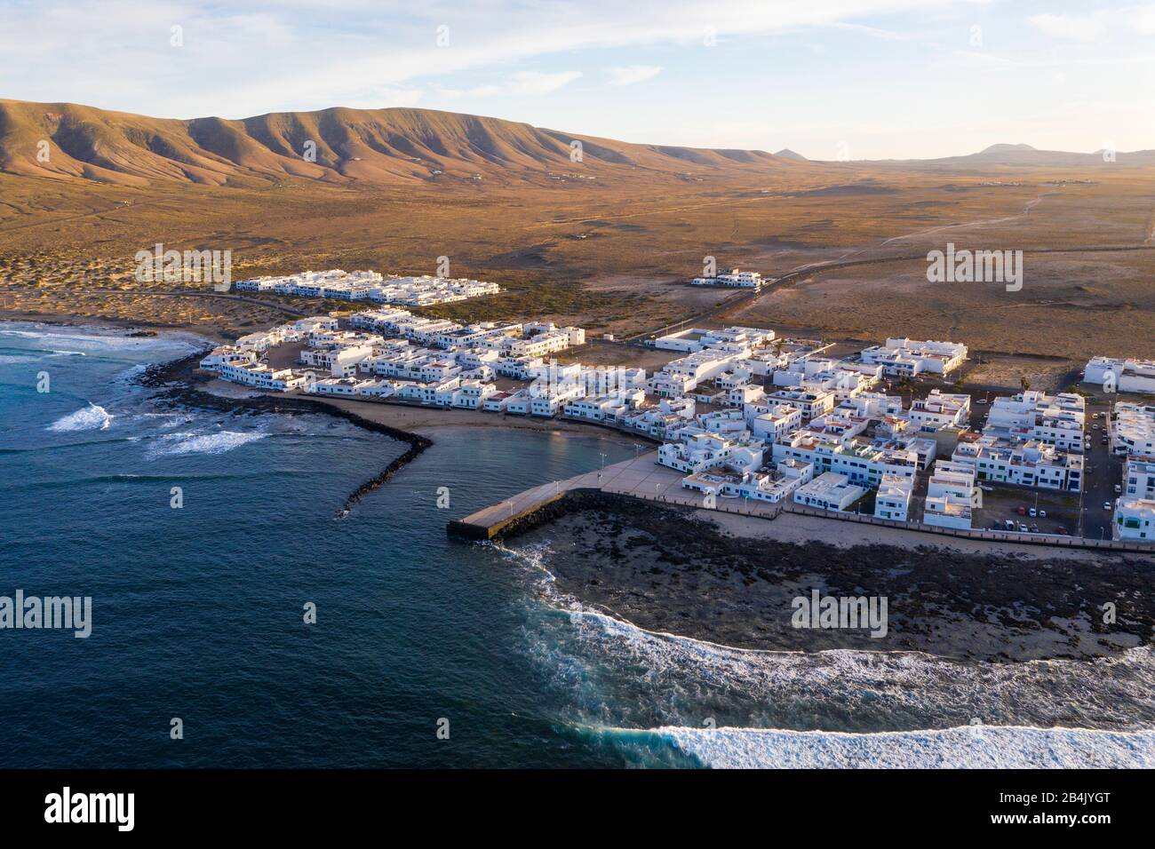 Caleta de Famara, drone shot, Lanzarote, Canary Islands, Spain Stock Photo