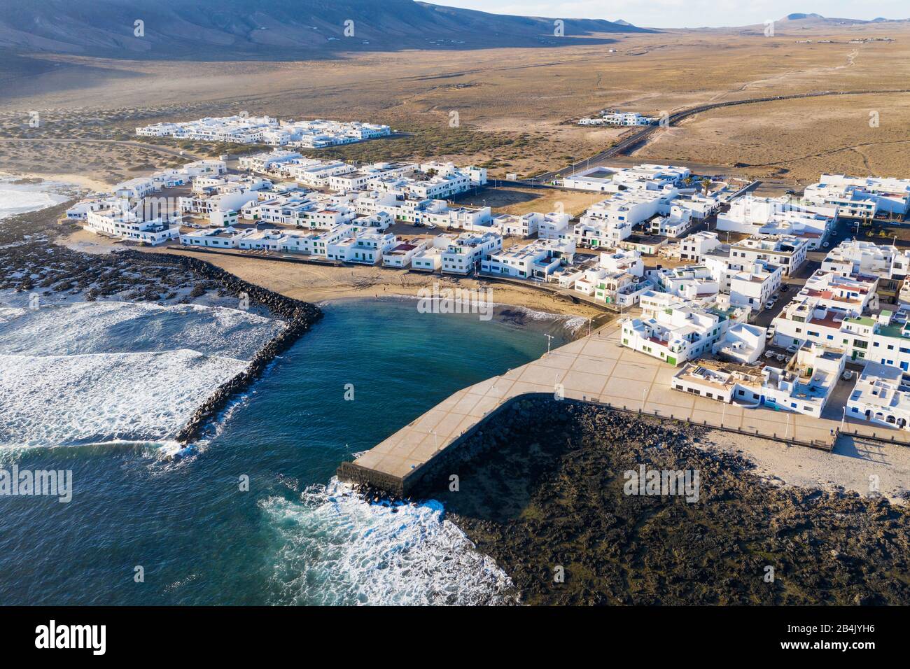 Caleta de Famara, drone shot, Lanzarote, Canary Islands, Spain Stock Photo