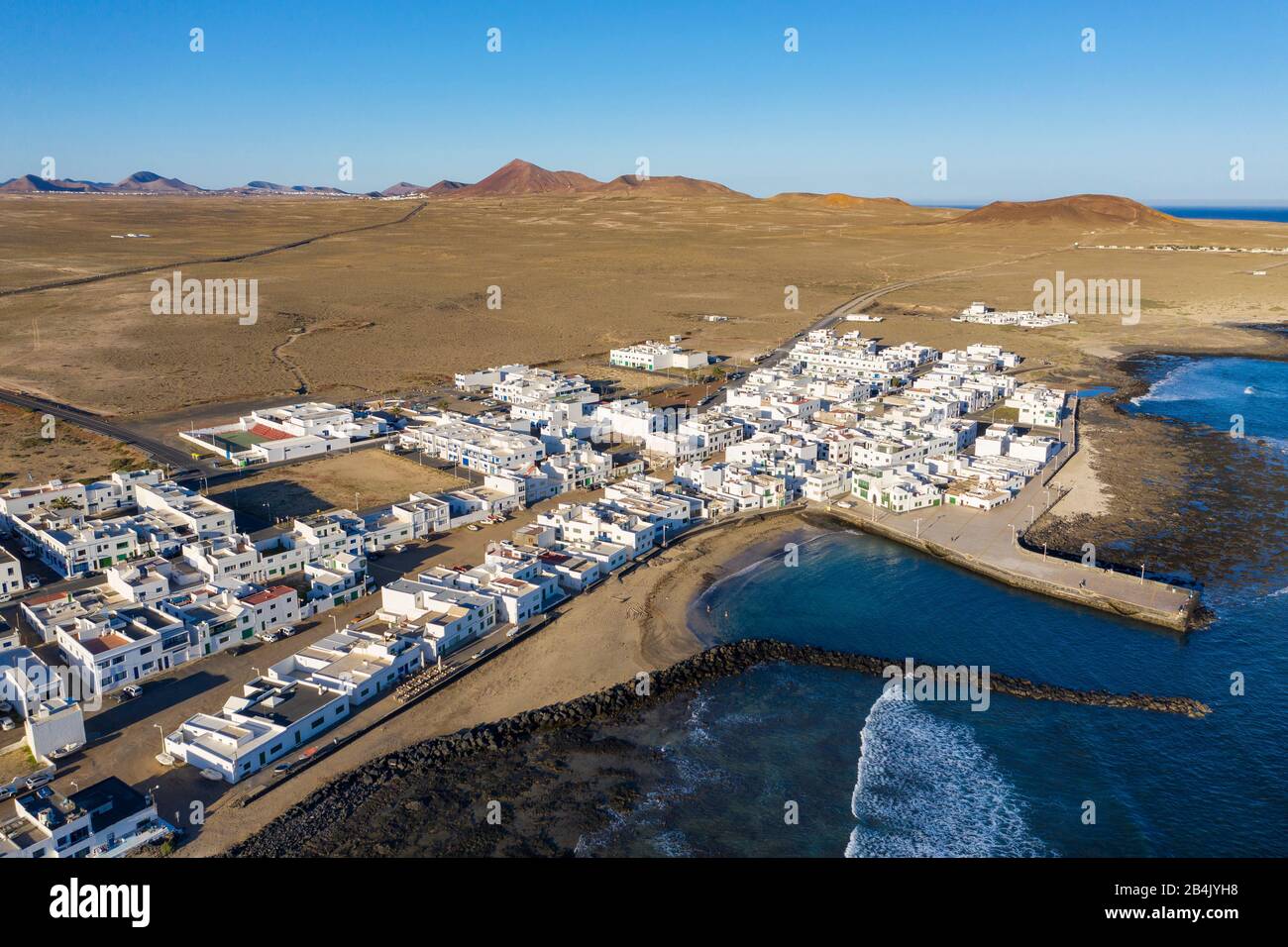 Caleta de Famara, drone shot, Lanzarote, Canary Islands, Spain Stock Photo