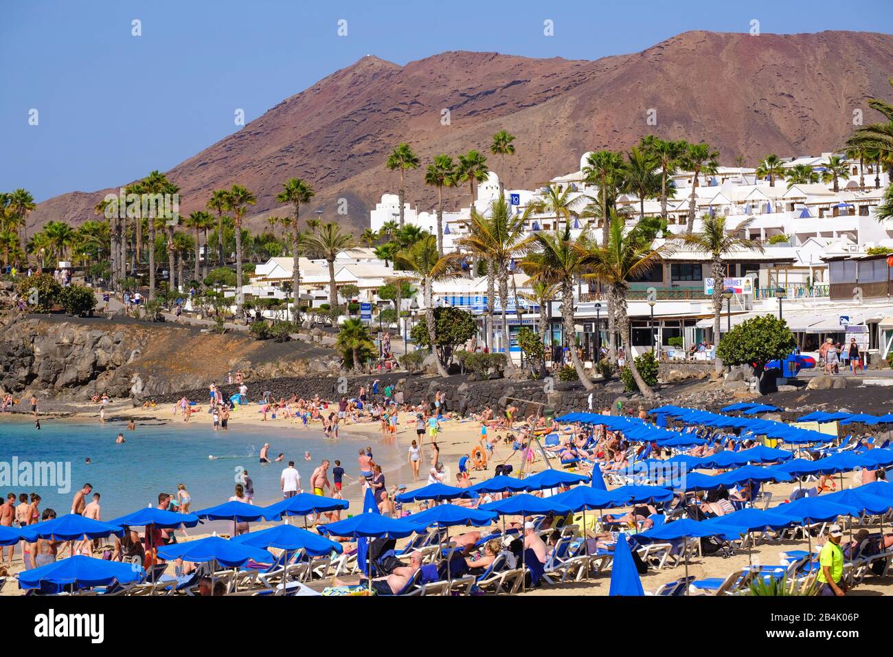 Playa Flamingo beach and Montana Roja volcano, Playa Blanca, Lanzarote