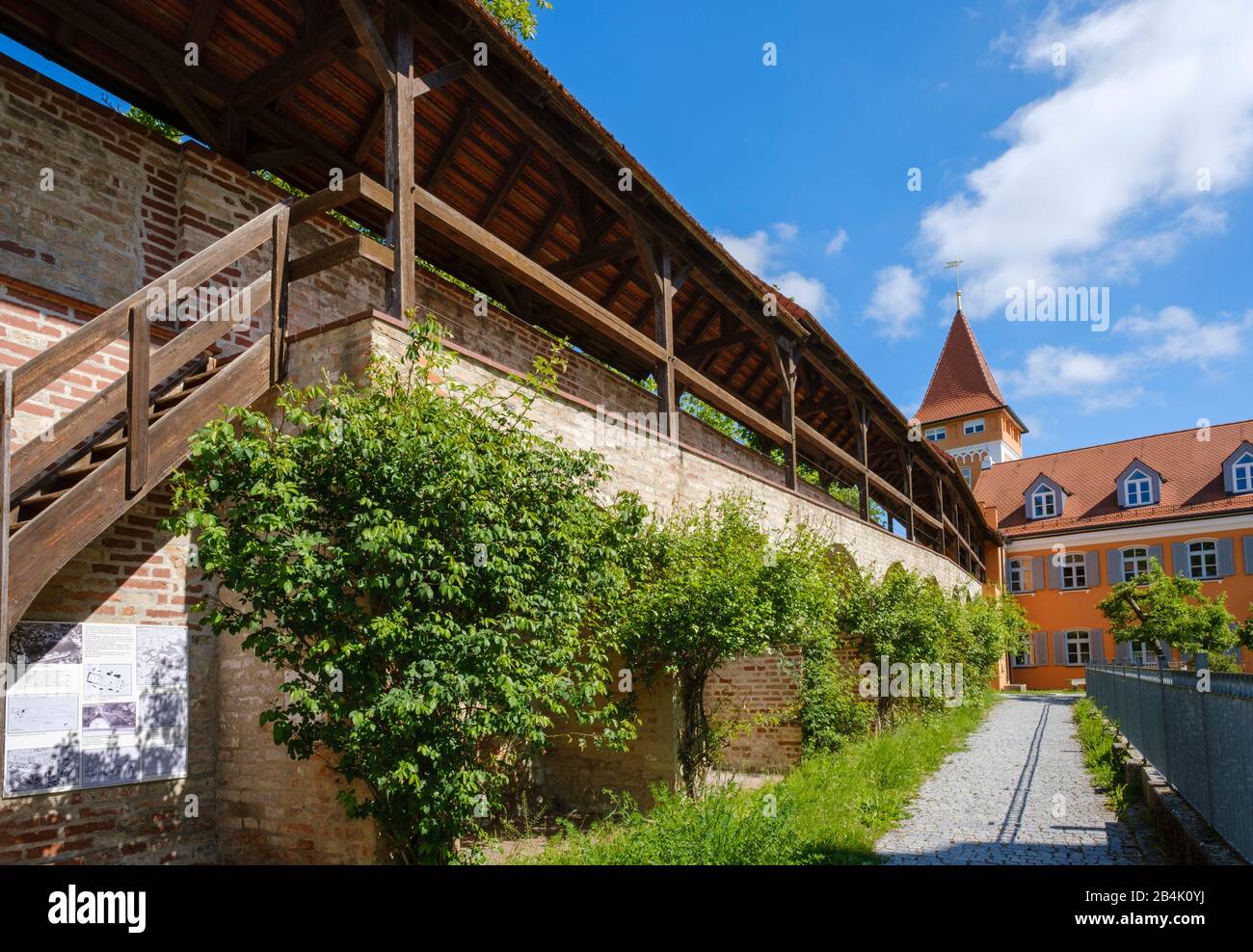 Stork tower and city wall, Dingolfing, Lower Bavaria, Bavaria, Germany Stock Photo