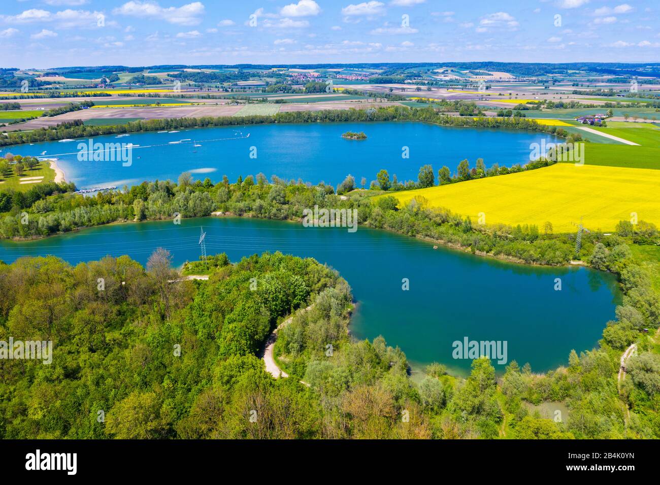 Wörther See near Wörth an der Isar, drone recording, Lower Bavaria, Bavaria, Germany Stock Photo Wörther See near Wörth an der Isar, drone recording, Lower Bavaria, Bavaria, Germany Stock Photo