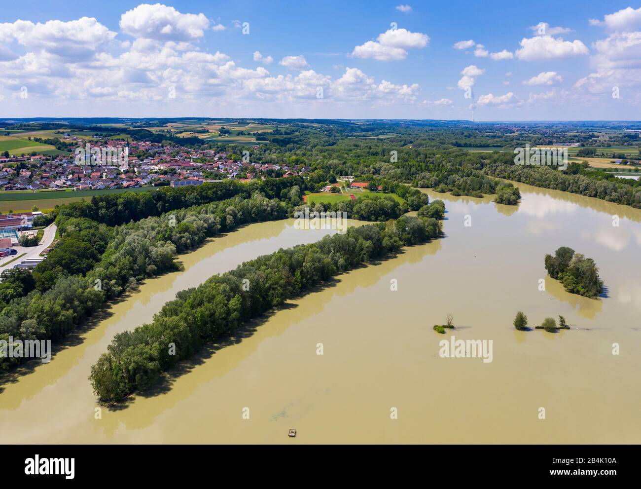 Lower Isar, Mamming, drone recording, Lower Bavaria, Bavaria, Germany Stock Photo