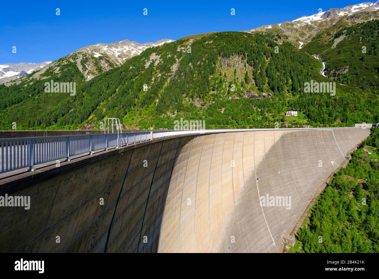 Dam from the Schlegeis Reservoir, Dominikus Hut, Zillertal Alps, near Finkenberg, Zillertal, Tyrol, Austria Stock Photo