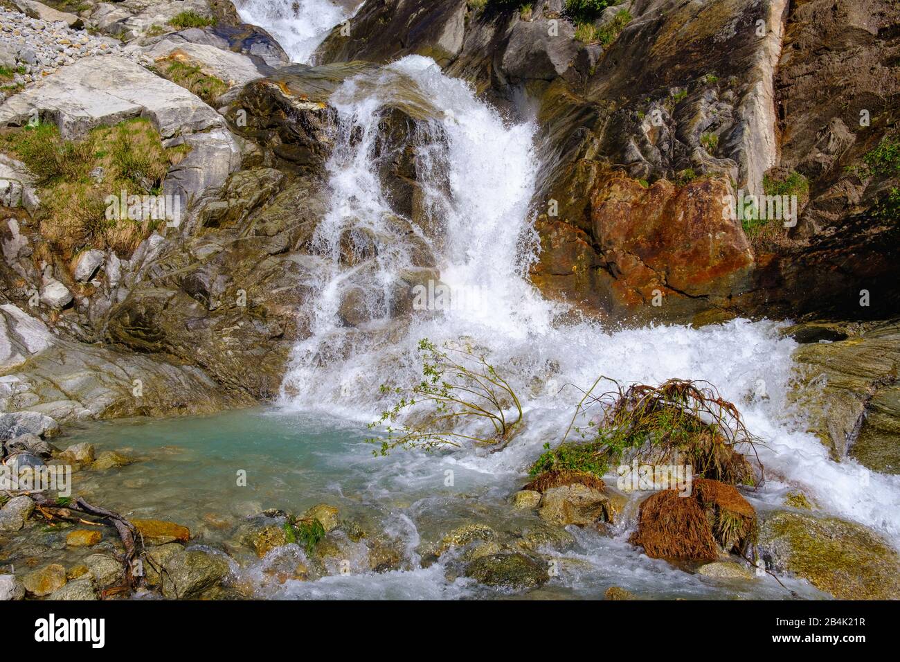 Waterfall at the Alelebach, Zillertal Alps, near Finkenberg, Zillertal, Tyrol, Austria Stock Photo