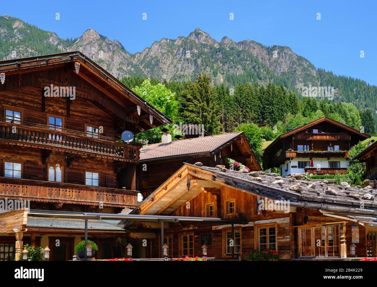 Wooden houses in Alpbach, Tyrol, Austria Stock Photo