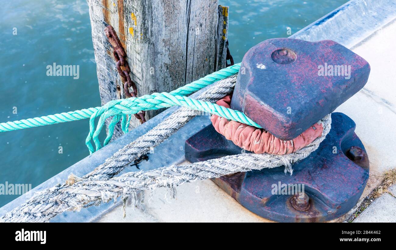 Still life, Harbor, Dew, Ropes, Mole, Landesteg, Norddeich, North Sea