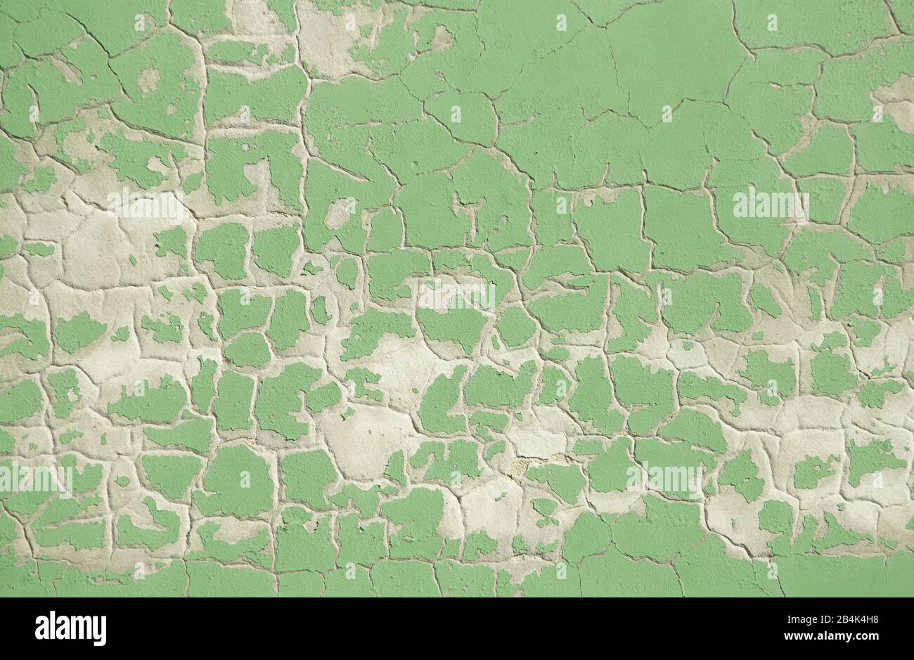 old light-colored green wall with chipped paint Stock Photo