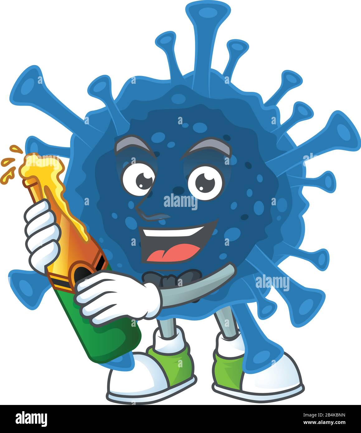 mascot cartoon design of coronavirus desease having a bottle of beer Stock Vector