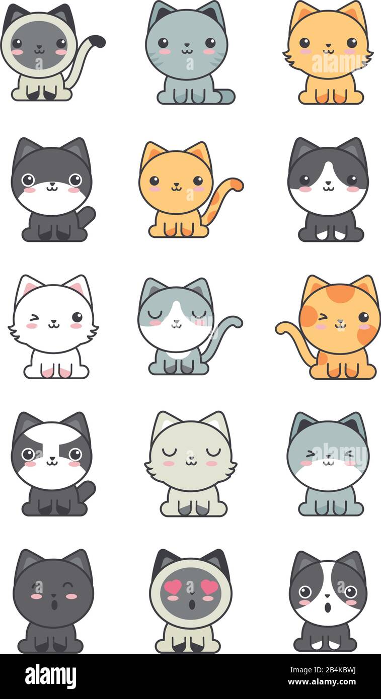 set of cute cats on white background vector illustration design Stock ...