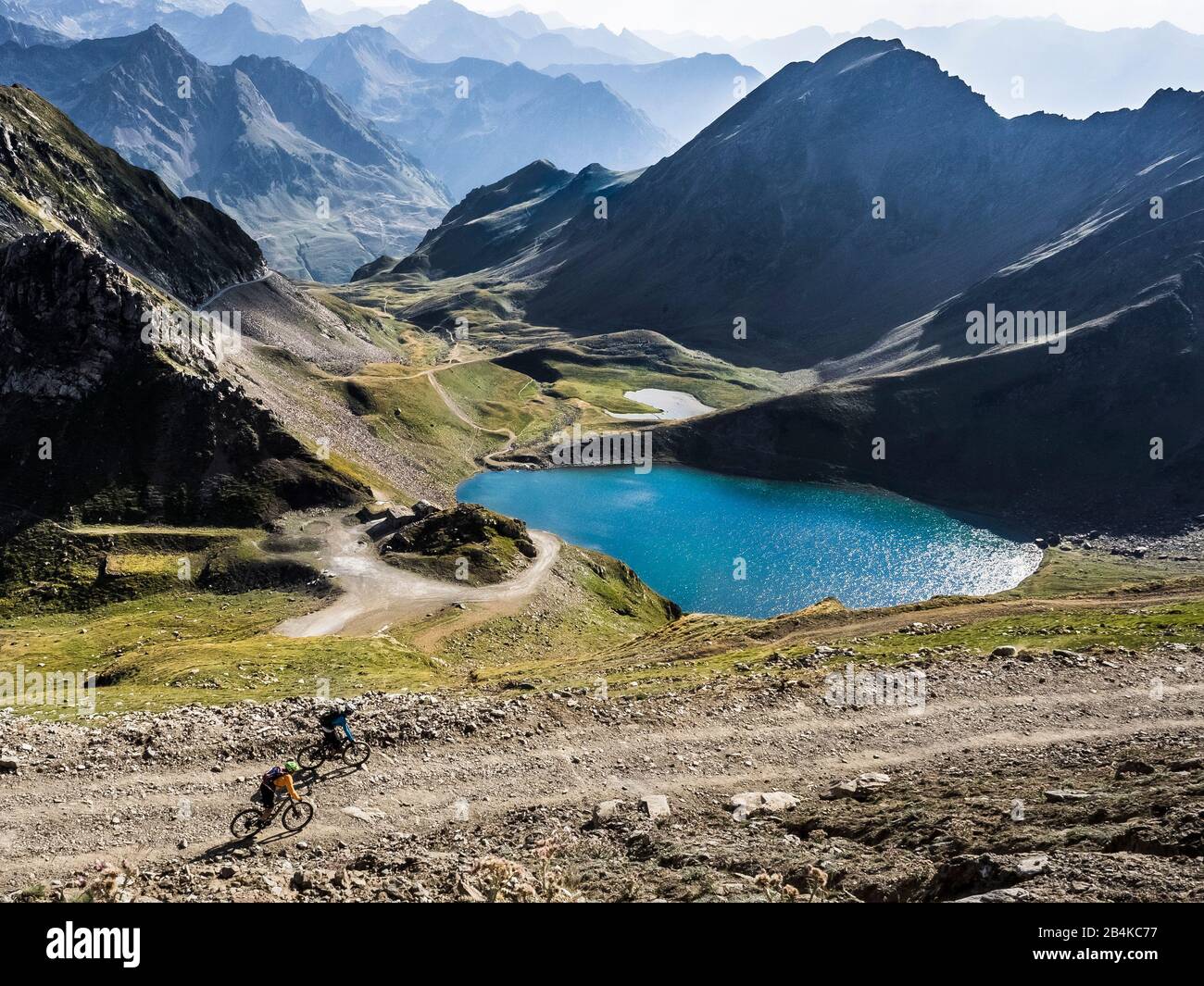 Mountain biking in the French High Pyrenees Stock Photo