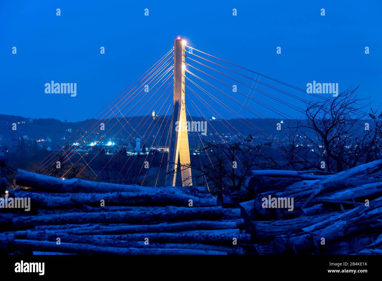 Germany, Saxony, Niederwartha, Elbe bridge Niederwartha near Dresden, cable-stayed bridge, since December 2011 in operation. Stock Photo