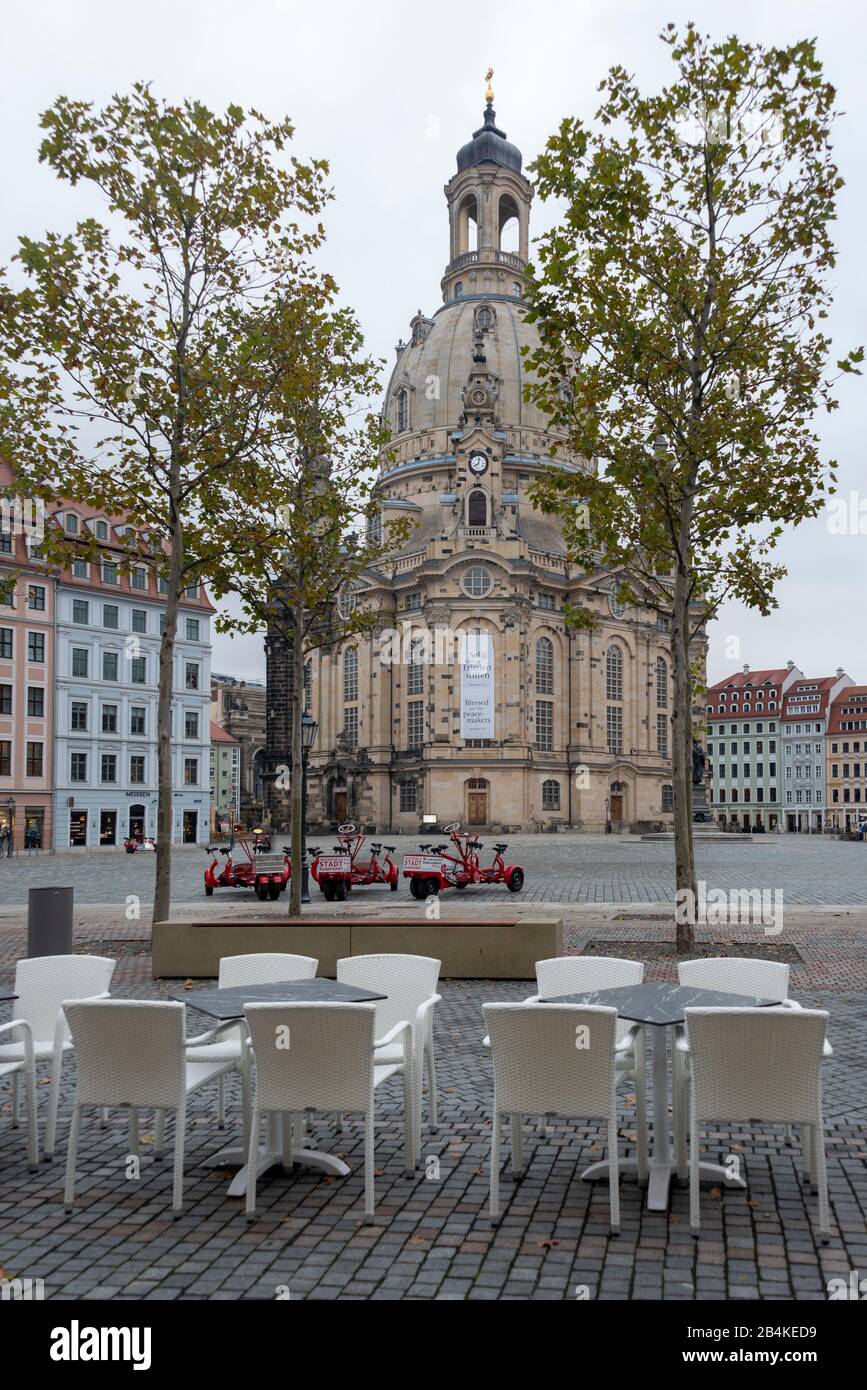 Germany, Saxony. Dresden, Frauenkirche, Luther monument, old town Dresden. Stock Photo