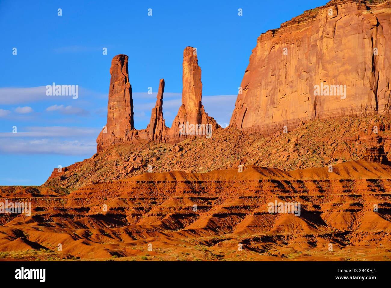 USA, United States of America, Monument Valley, Navajo Reserve, Utah,Colorado Plateau, Mexican Hat, Four Corner Region,Olijato, three sisters, valley drive Stock Photo