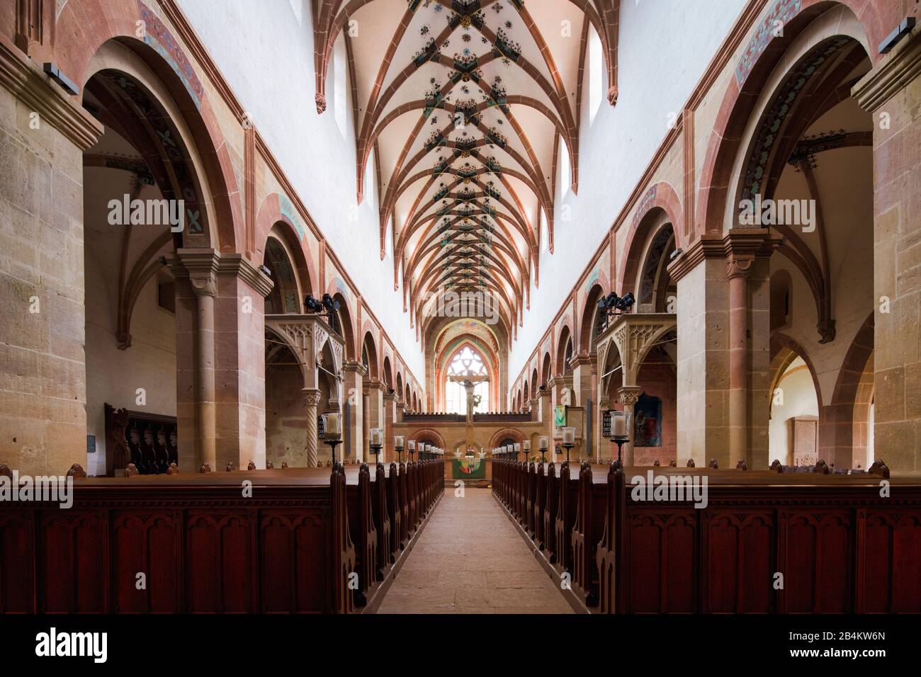 Interior shot of the nave of the lay church with canopies, crucifix, monastery church, network vault, Maulbronn Abbey, former Cistercian abbey, Maulbronn, Baden-Württemberg, Germany Stock Photo
