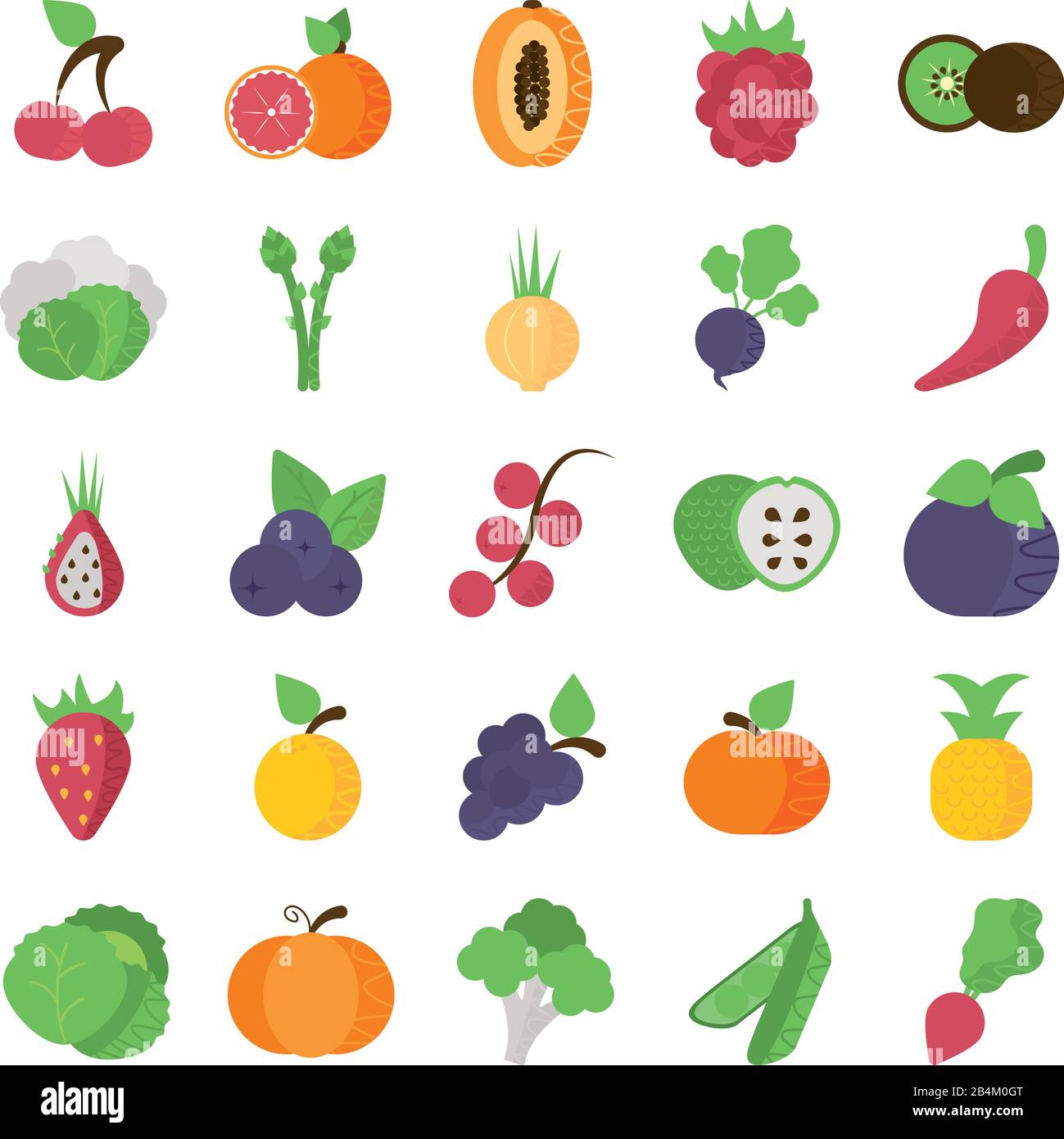 set of icons of fresh fruits and vegetables vector illustration design ...