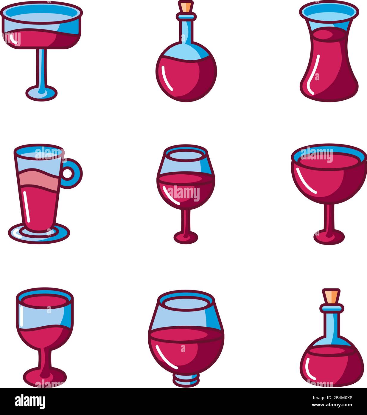 wine glasses icon set over white background, fill style, vector ...