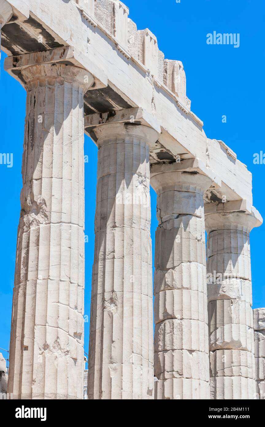 Parthenon temple on the Acropolis of Athens, Athens, Greece, Europe, Stock Photo