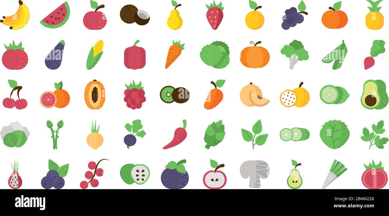 set of icons of fresh fruits and vegetables vector illustration design ...