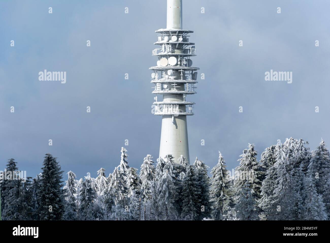 Germany, Baden-Wuerttemberg, Black Forest, Hornisgrinde, SWR transmission tower. Stock Photo