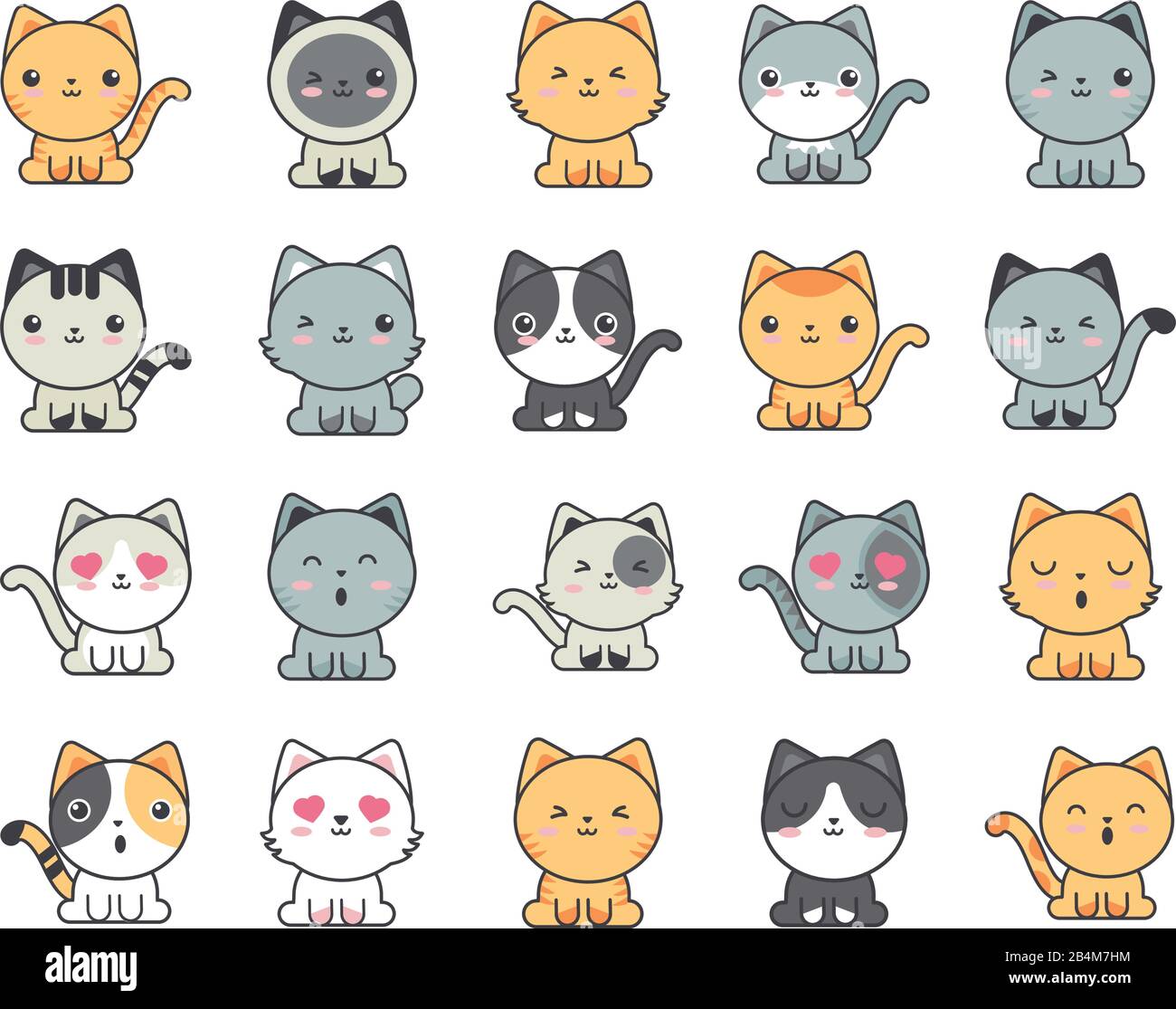 set of cute cats on white background vector illustration design Stock ...
